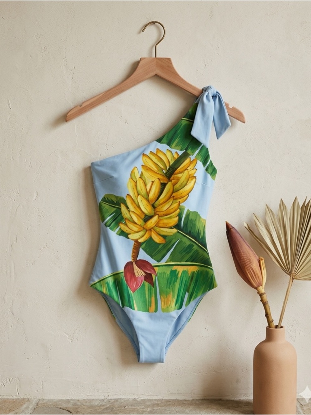 Farm Rio Fresh Bananas One Shoulder Cut Out One Piece Swimsuit NWT XS